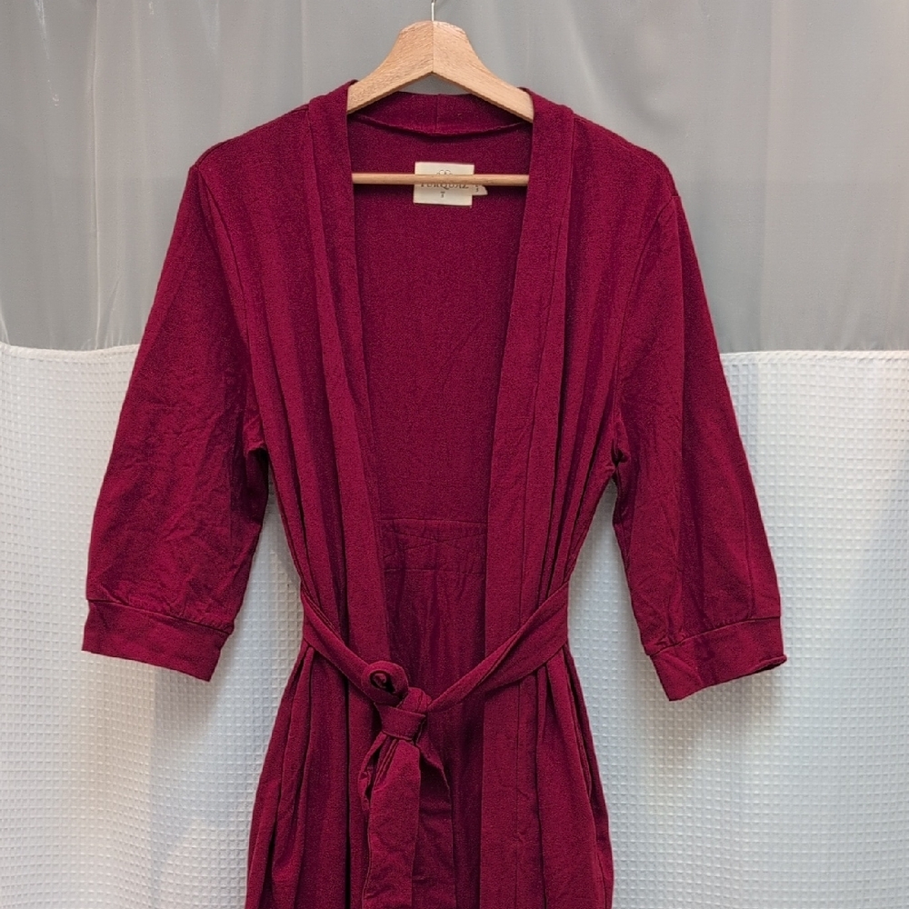 3/$20 Turquaz Burgundy Deep Red Quarter Sleeve Belted Robe Size Small